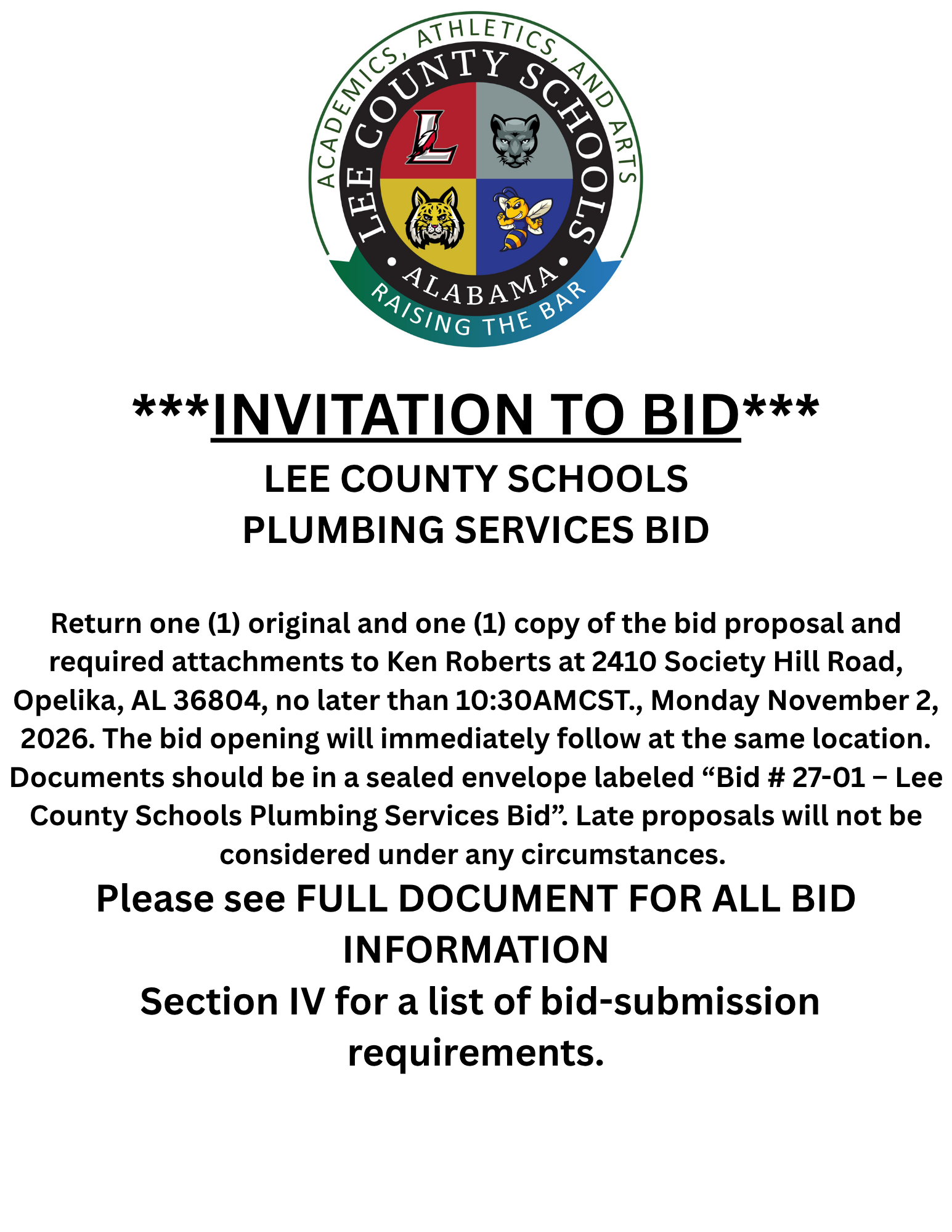 INVITATION TO BID - PLUMBING SERVICES