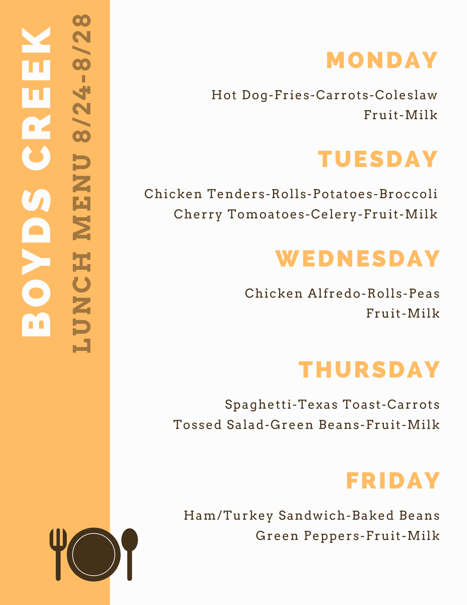 Lunch Menu 8/24-8/28