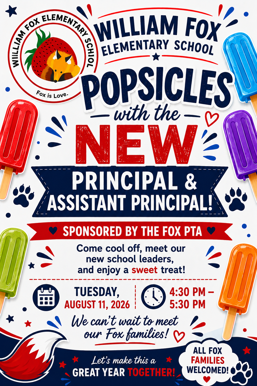 Reminder: Popsicles with the New Principal & Assistant Principal is TODAY! 🎉