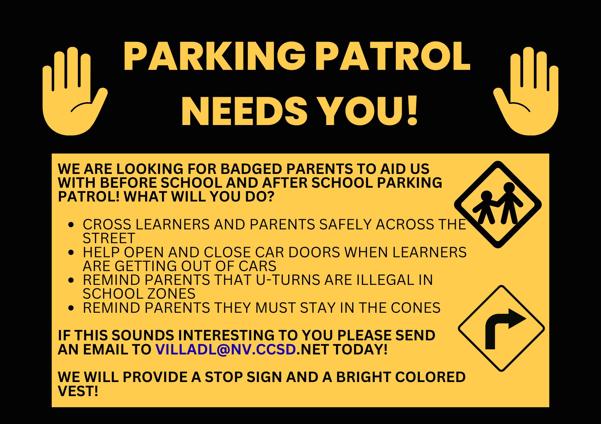 PARKING PATROL VOLUNTEERS/ ¡LA PATRULLA DE ESTACIONAMIENTO TE NECESITA!
