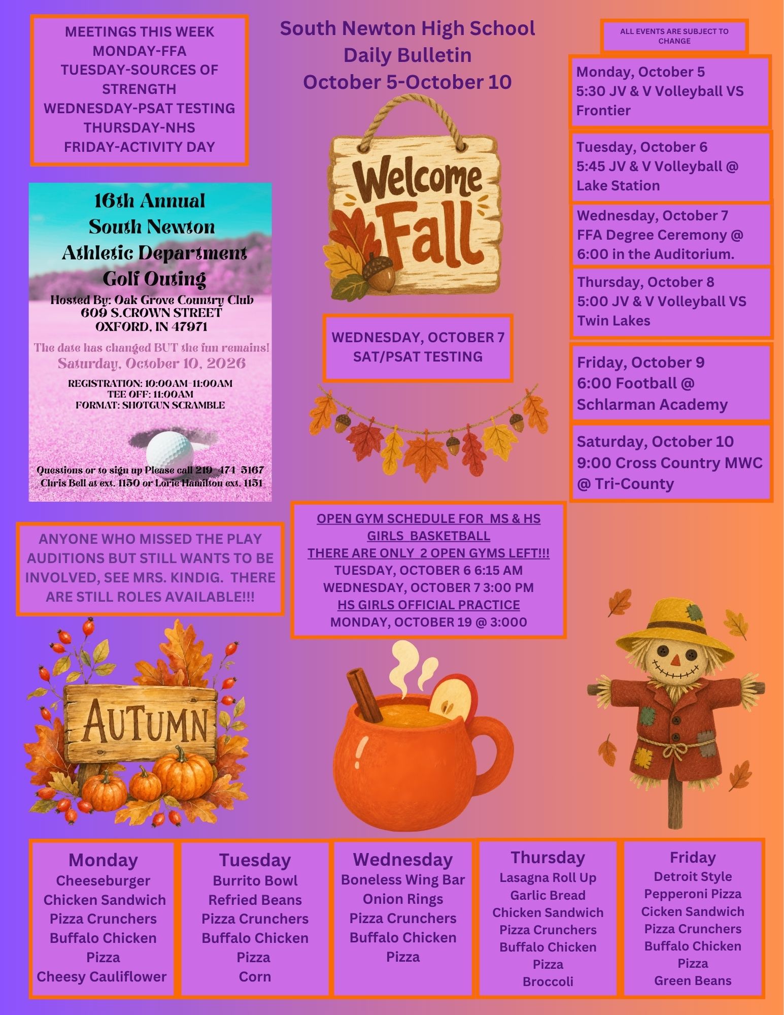 SNHS Bulletin October 5 - 10, 2026