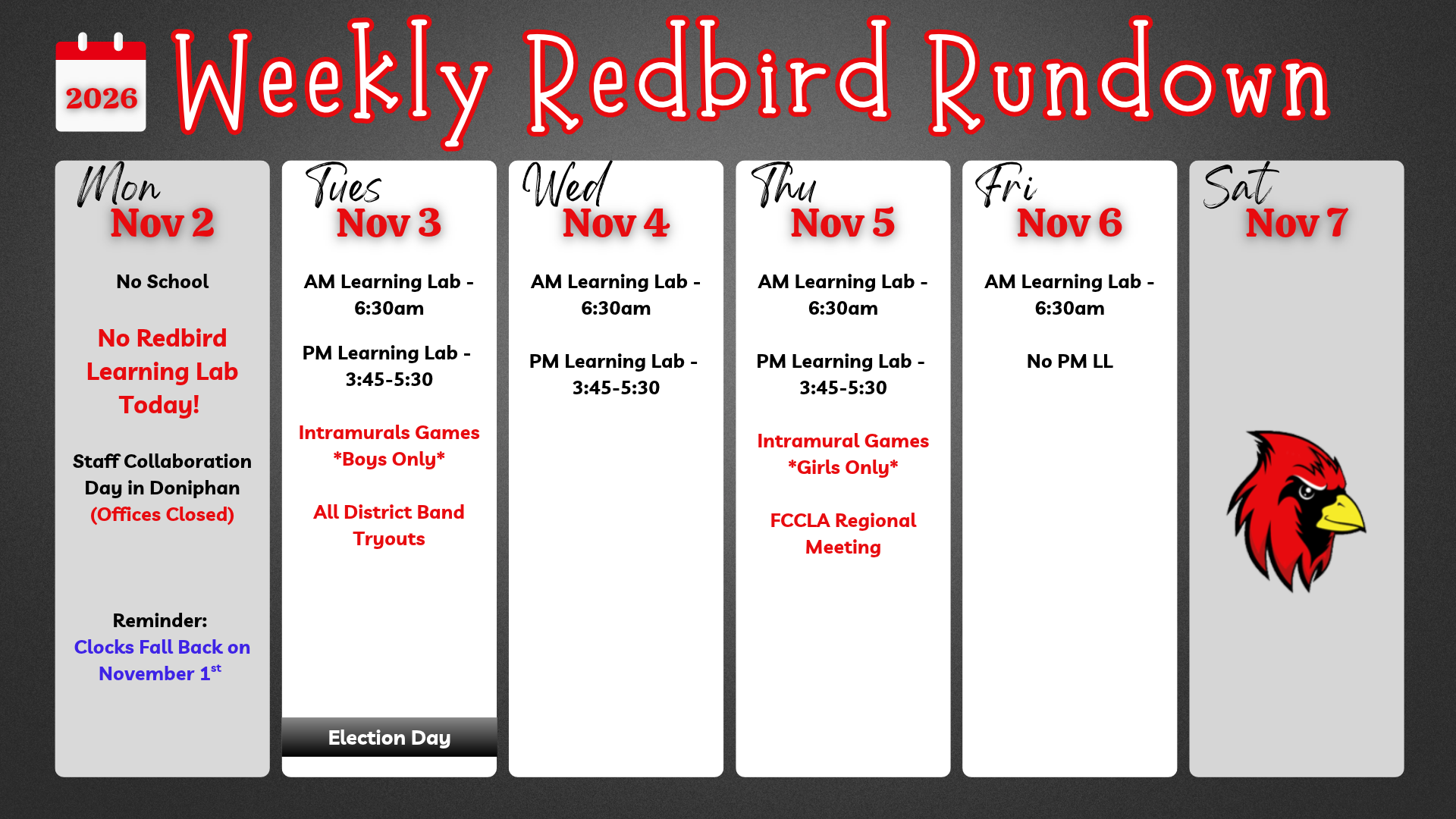 Redbird Rundown: November 2nd-7th