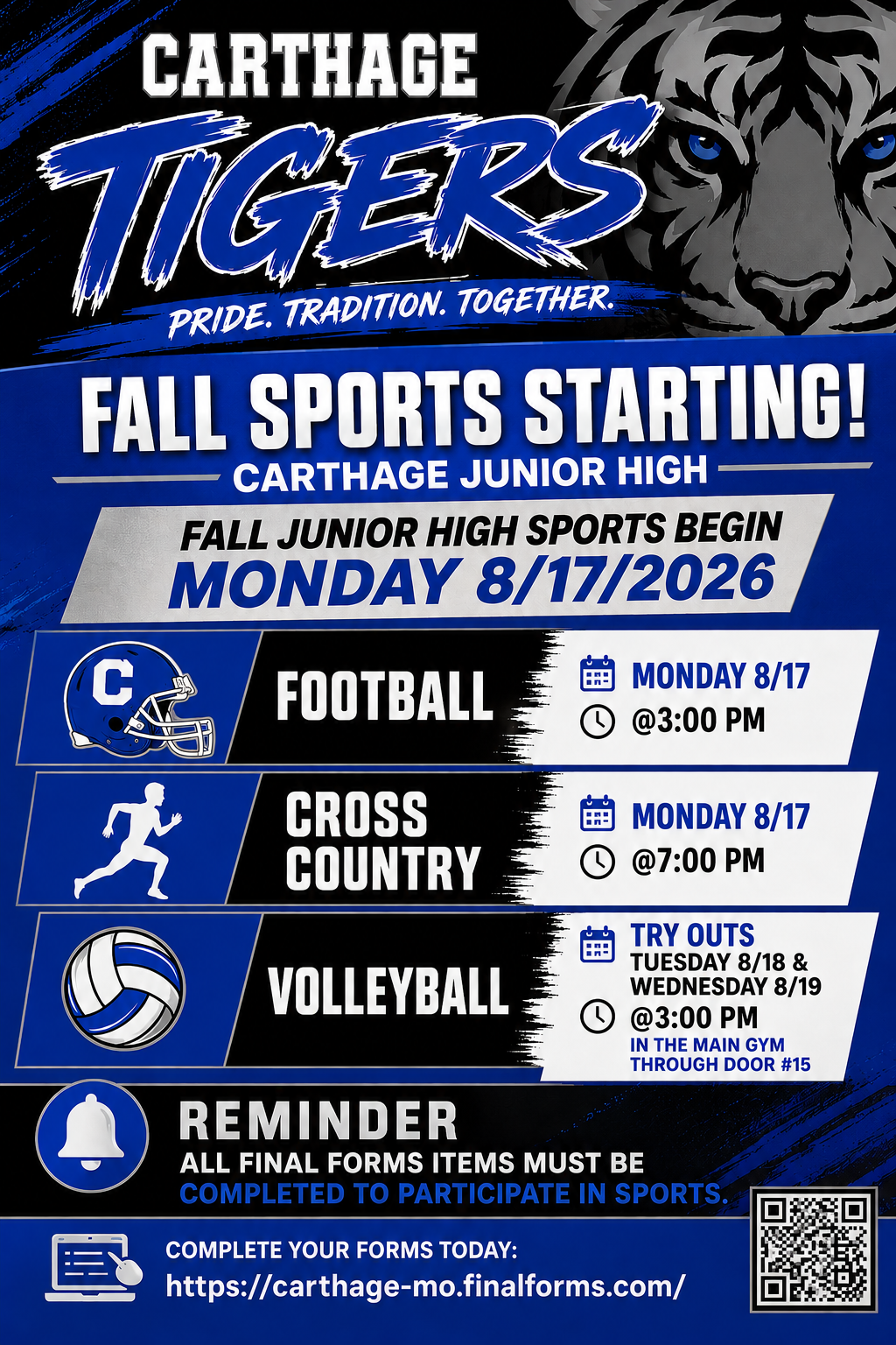 CJHS Fall Sports Start Mon. 8/17