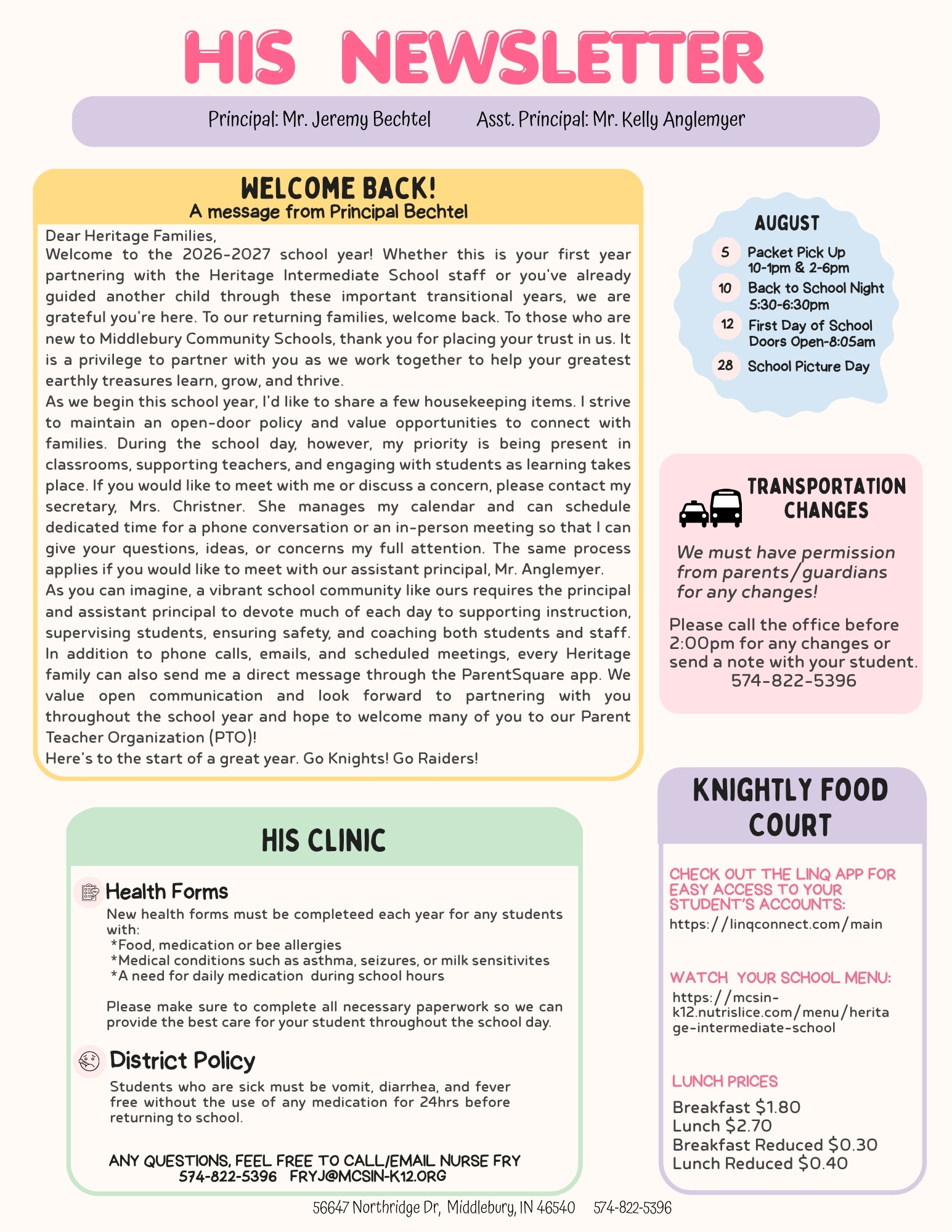 Heritage Intermediate August Newsletter