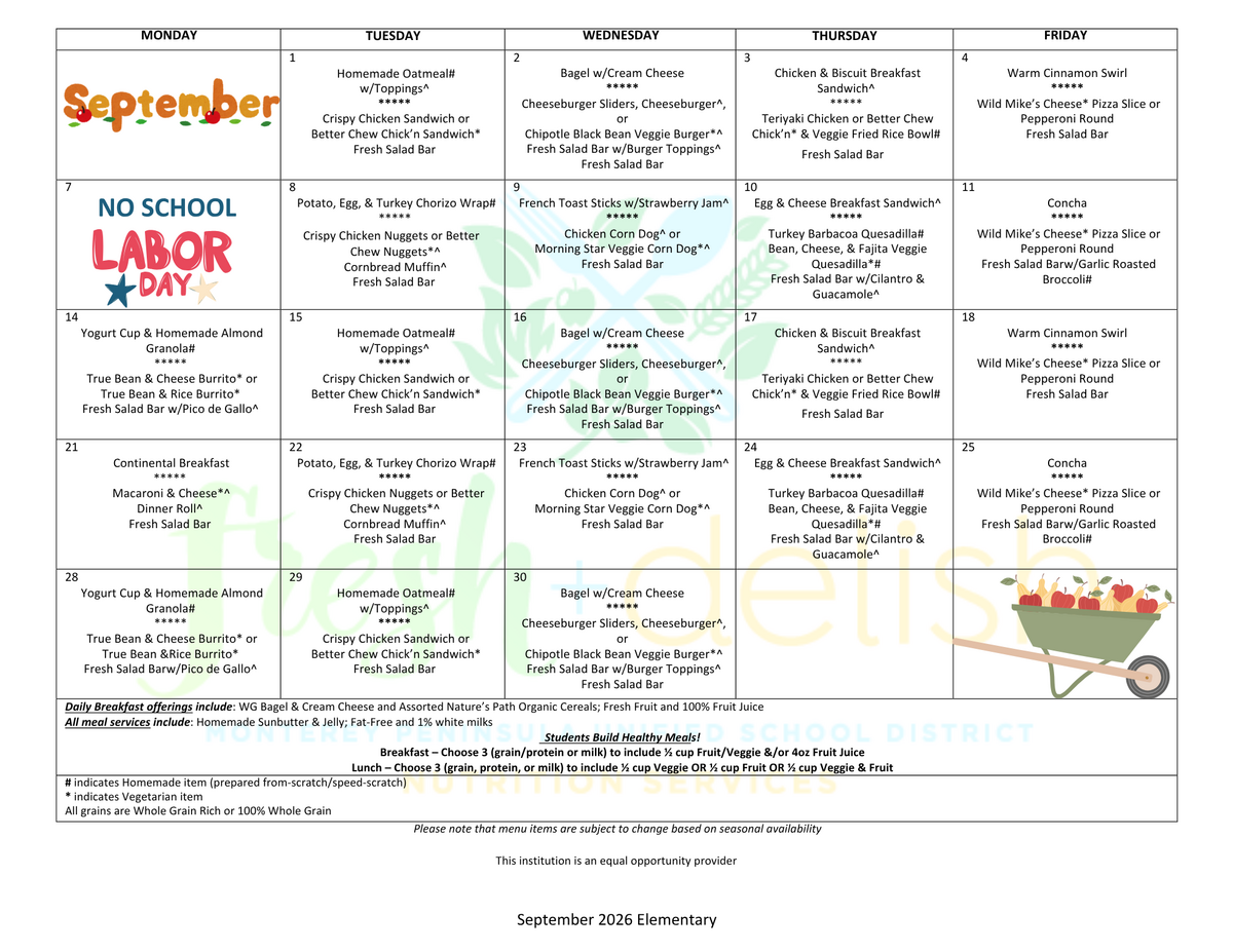 🍂 September -  🍏 Breakfast & 🍔 Lunch Menu 