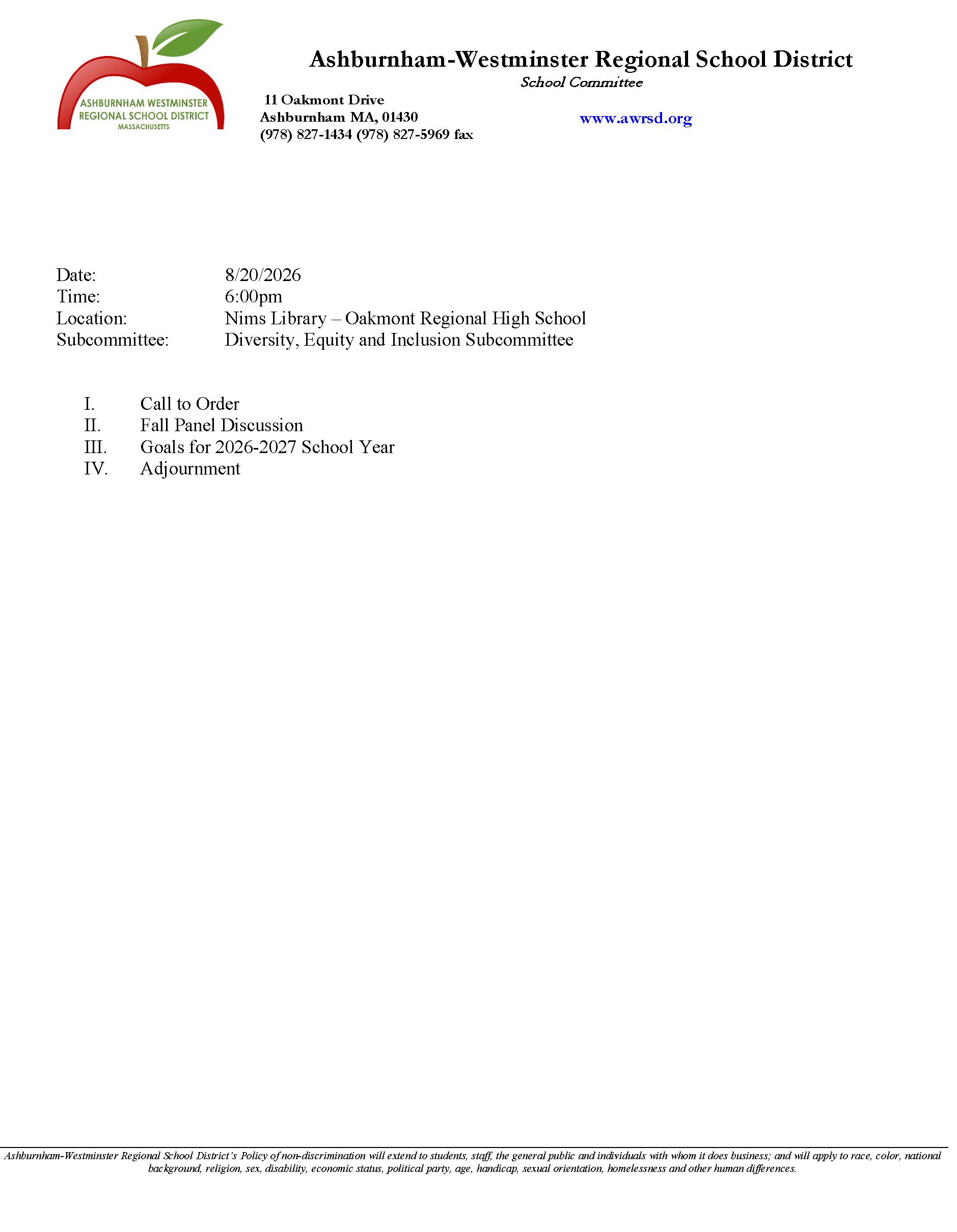 Diversity, Equity & Inclusion Subcommittee Meeting - 8/18/2026