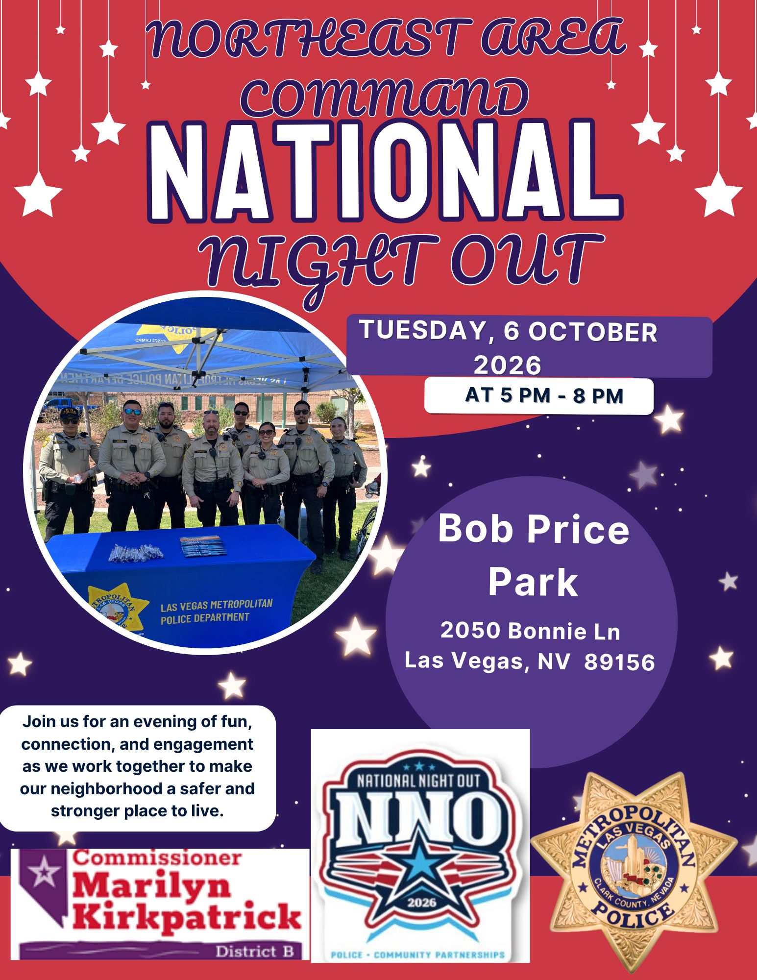 Northeast Area Command National Night Out: Tuesday, October 6/ Comando del Área Noreste – Noche Nacional de Salir (National Night Out): Martes, 6 de octubre
