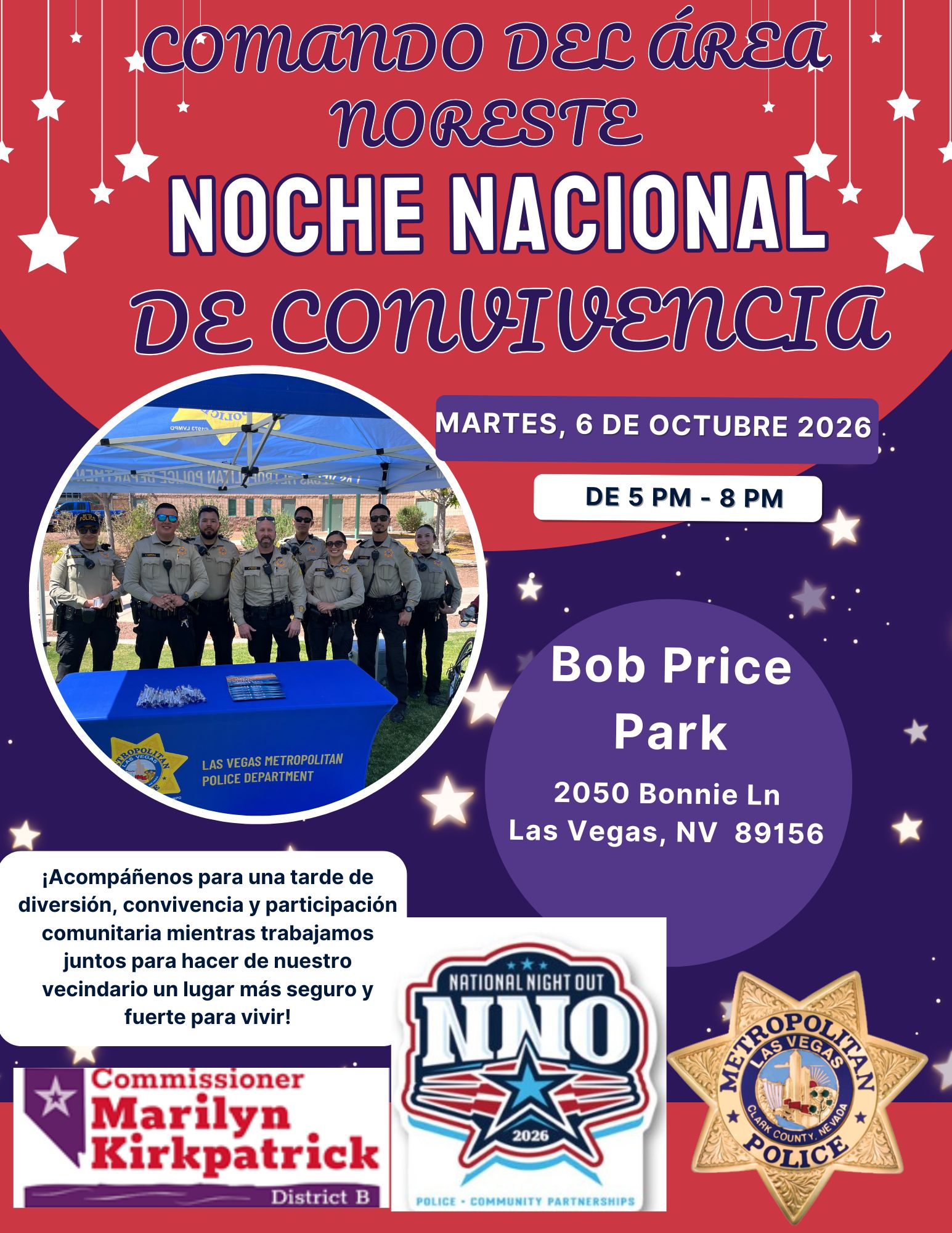 Las Vegas Metropolitan Police Department officers stand behind a table at a community event.