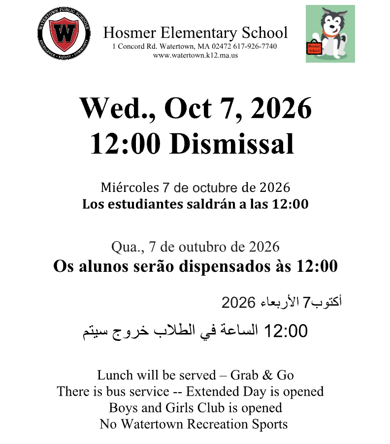 Early Release on Wednesday, October 7th at 12:00