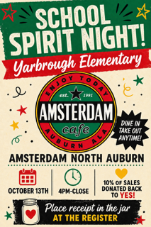 YES Spirit Night @ Amsterdam Cafe (North Auburn location on Shug)- Tuesday, October 13th