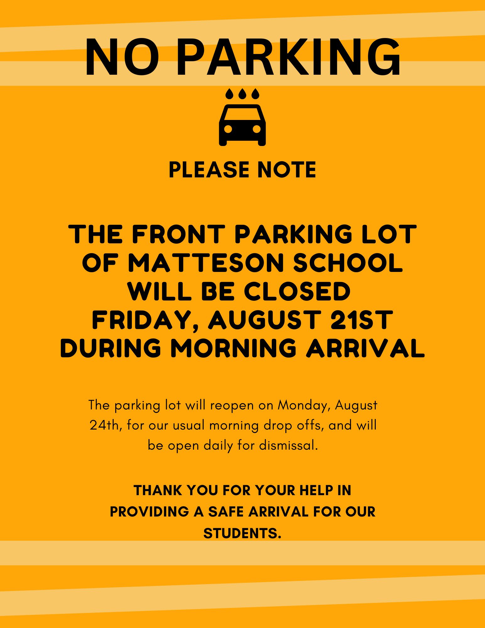 Front Lot Closure Reminder - August 21st, 2026