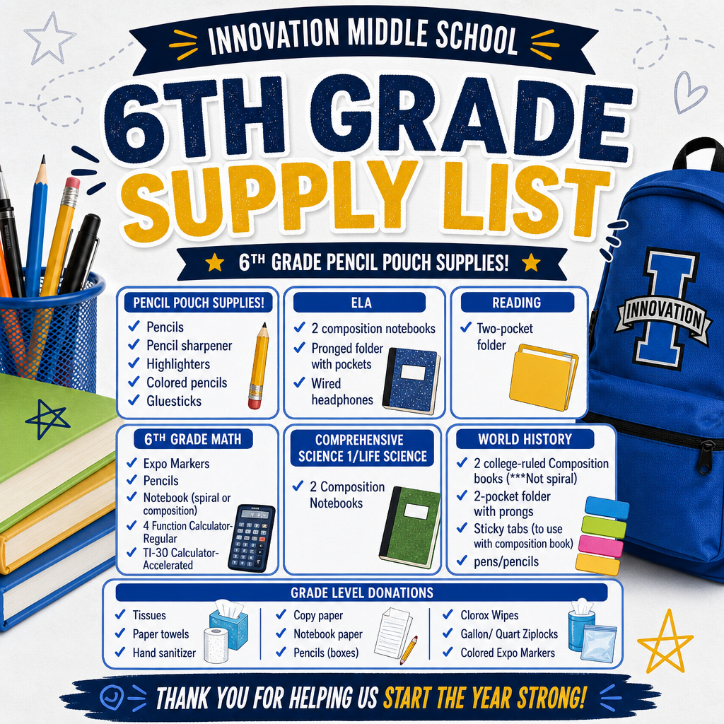 6th Grade Supply List