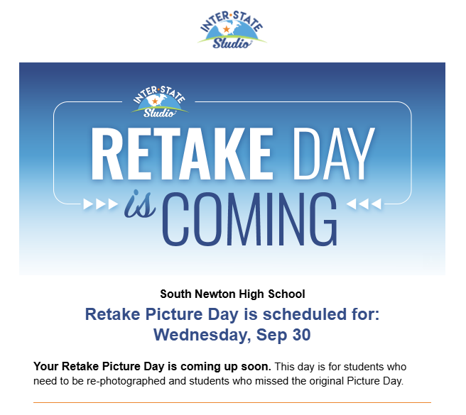HS Retake Picture Day is coming up on Wednesday, Sep 30!