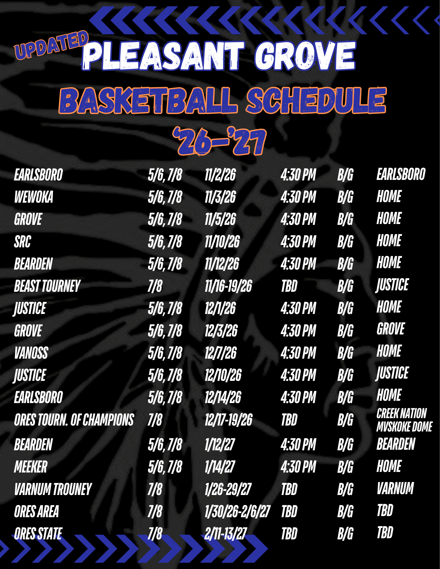 Updated Basketball Schedule