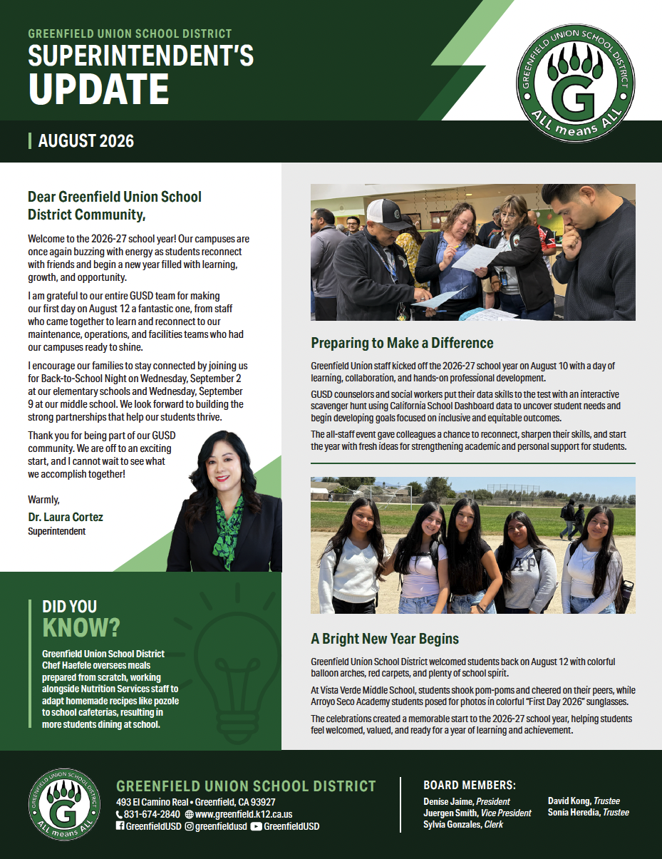 Superintendent's Update August 2026