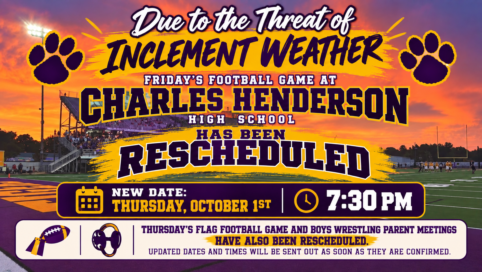 Friday's Football Game Moved to Thursday