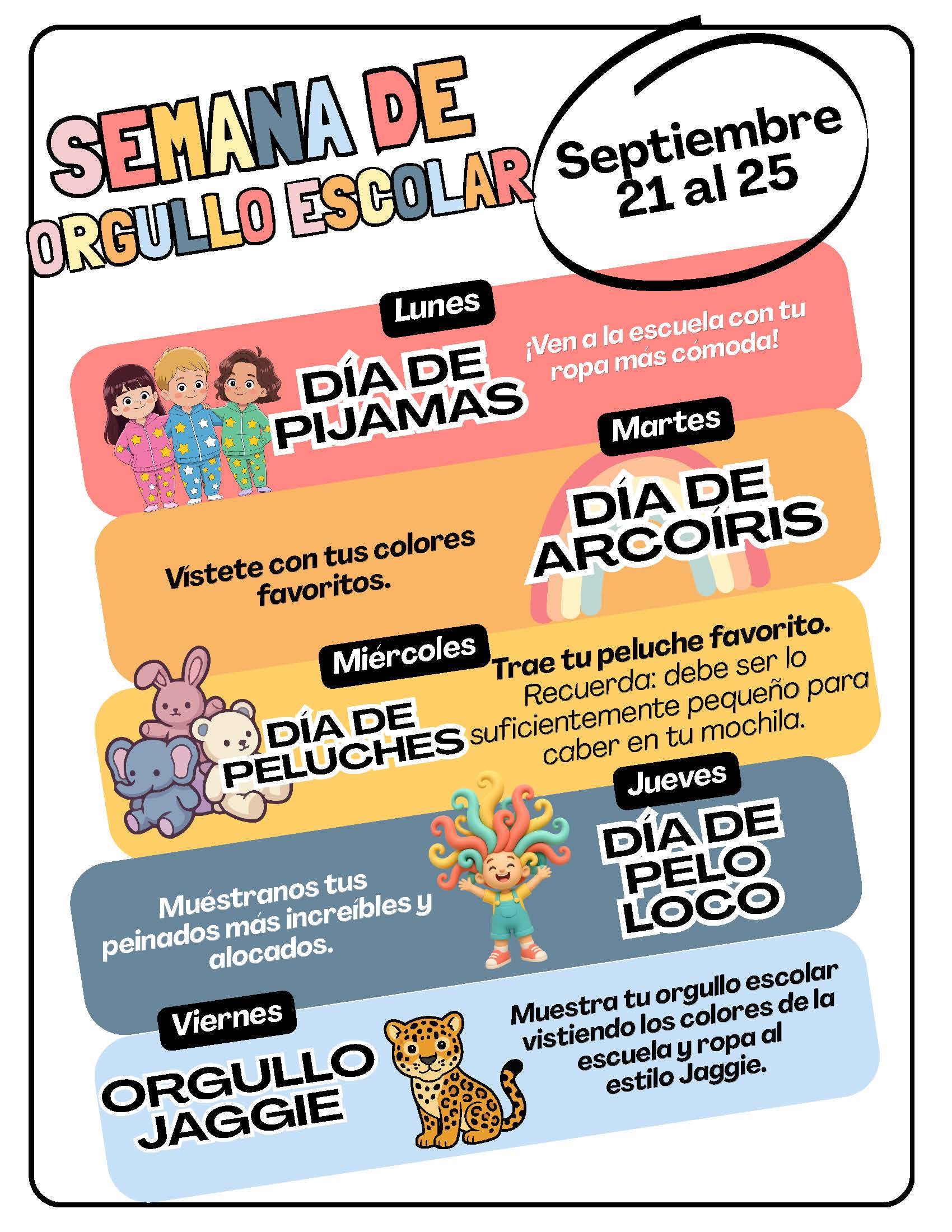 🎉 Spirit Week is Coming! / ¡Semana de Orgullo Escolar! (Sept 21–25) 🦁