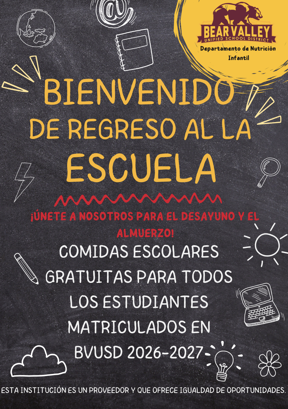 Free School Meals For All BVUSD Students - Spanish Flyer