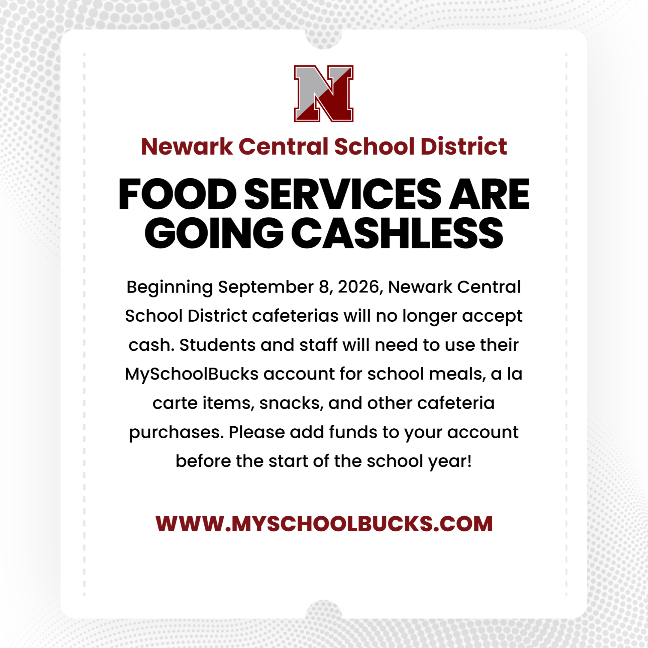 Newark Central School District Going Cashless in Cafeterias