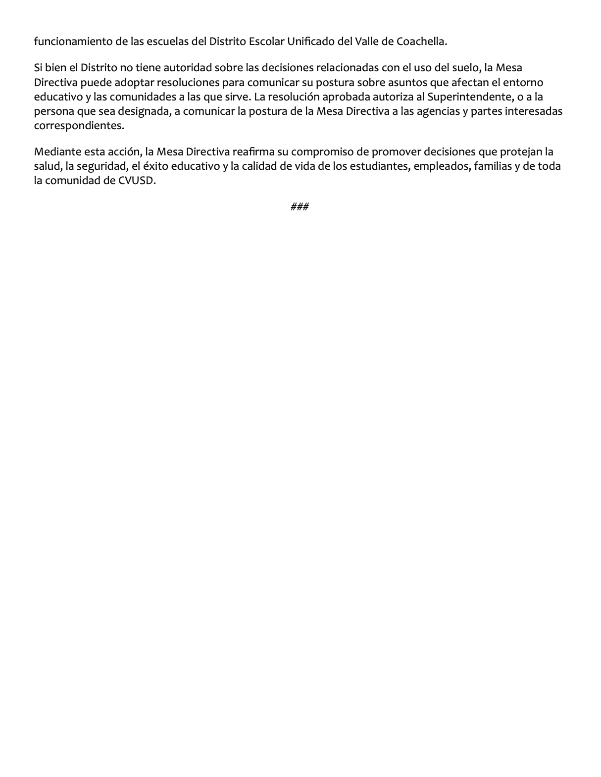 Text detailing the functioning of Coachella Valley Unified School District schools.