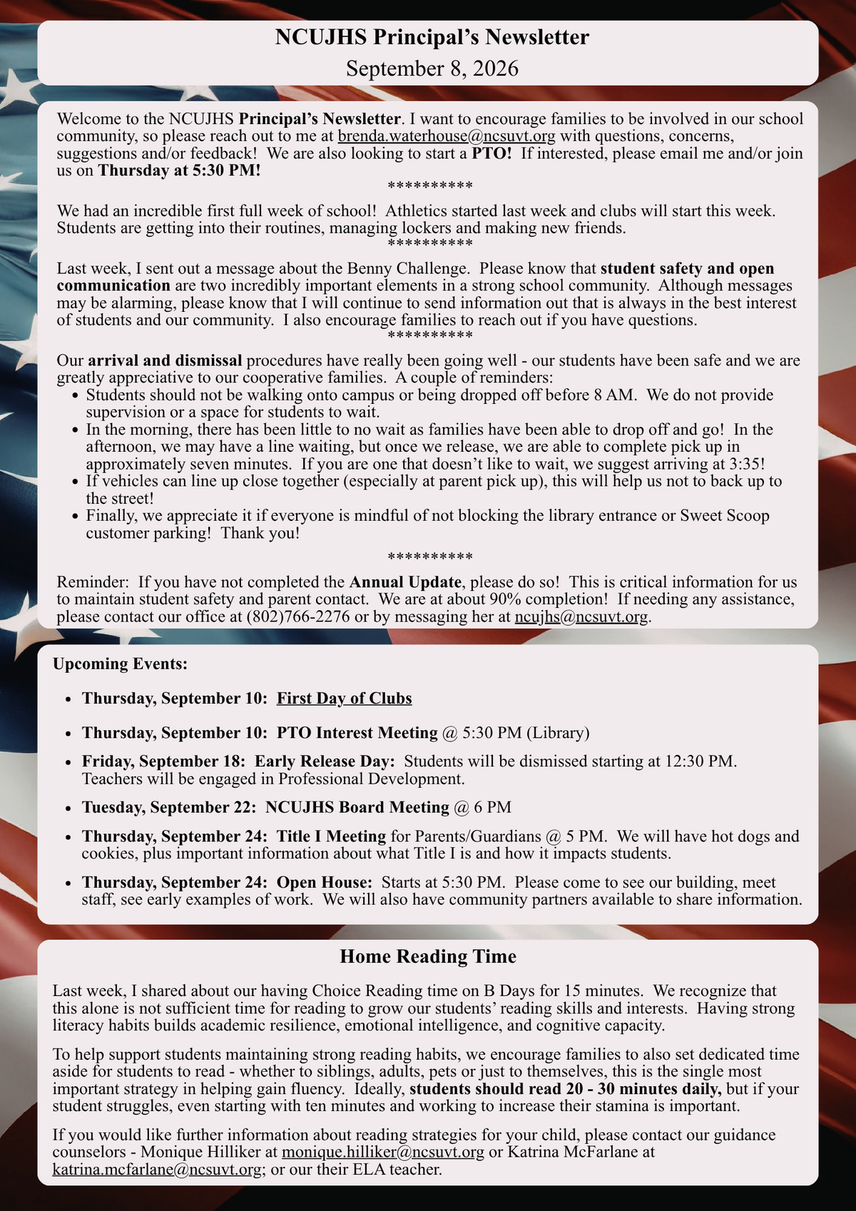 September 8, 2026 Newsletter