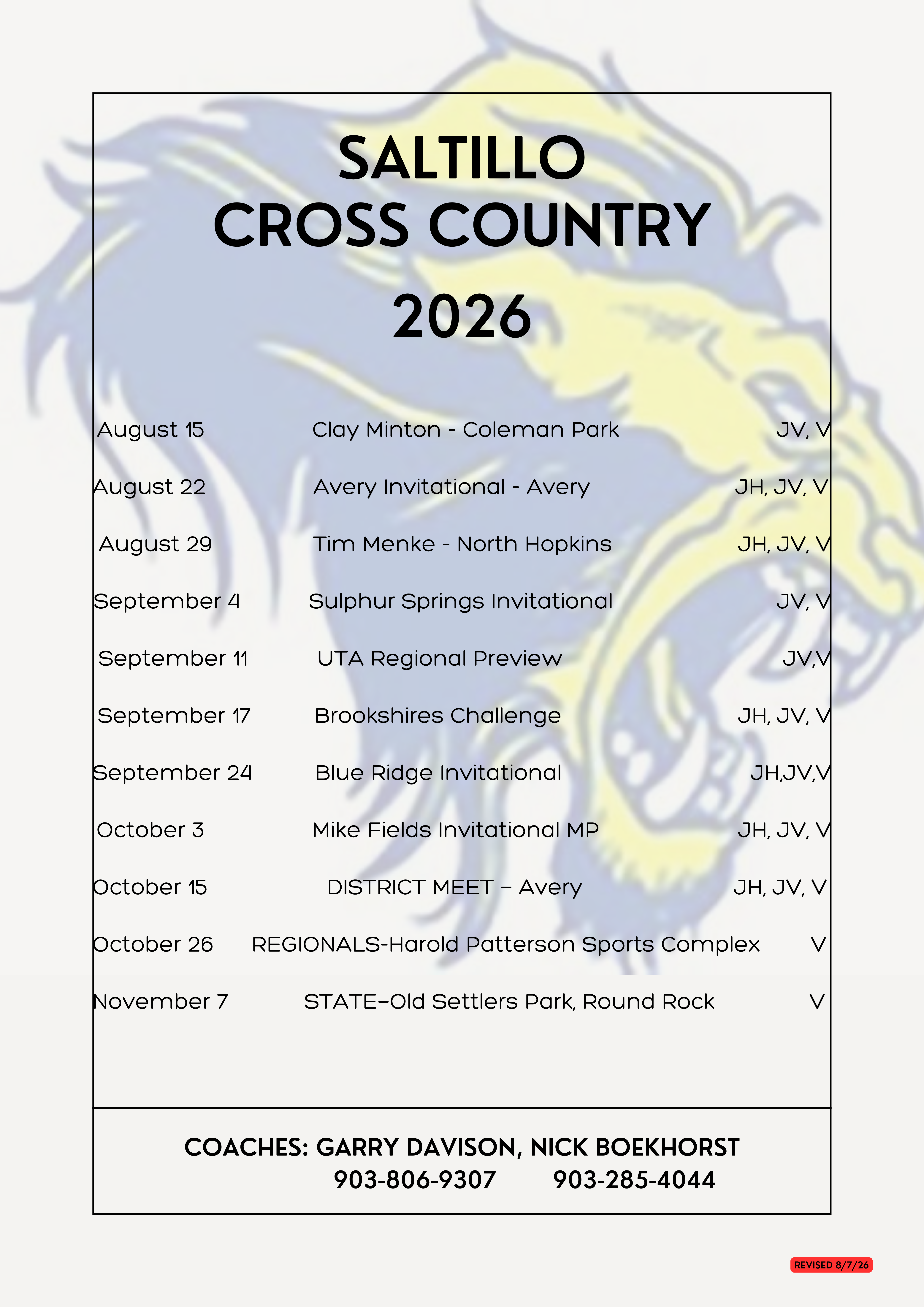 Updated XC Schedule