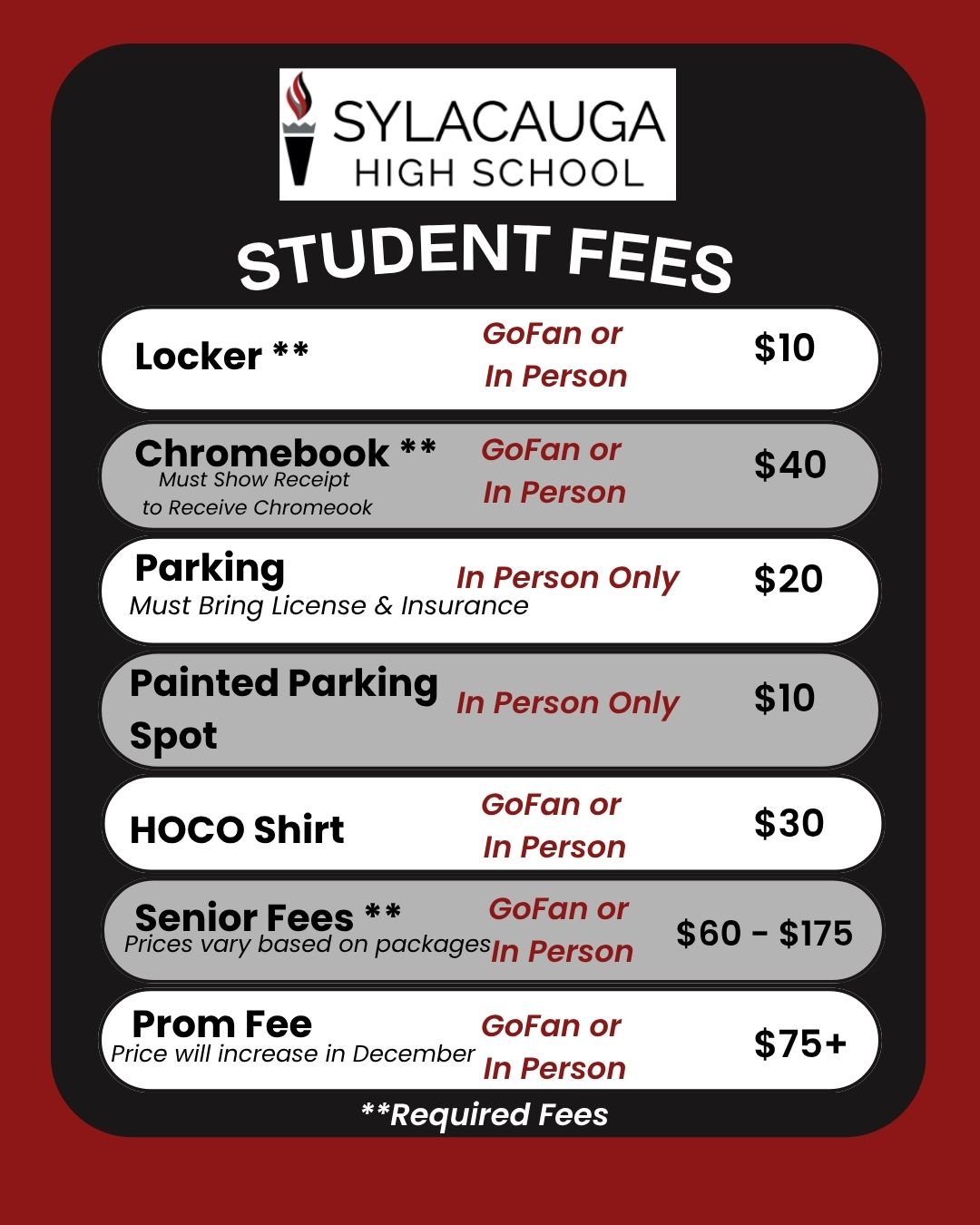 Information about fees 