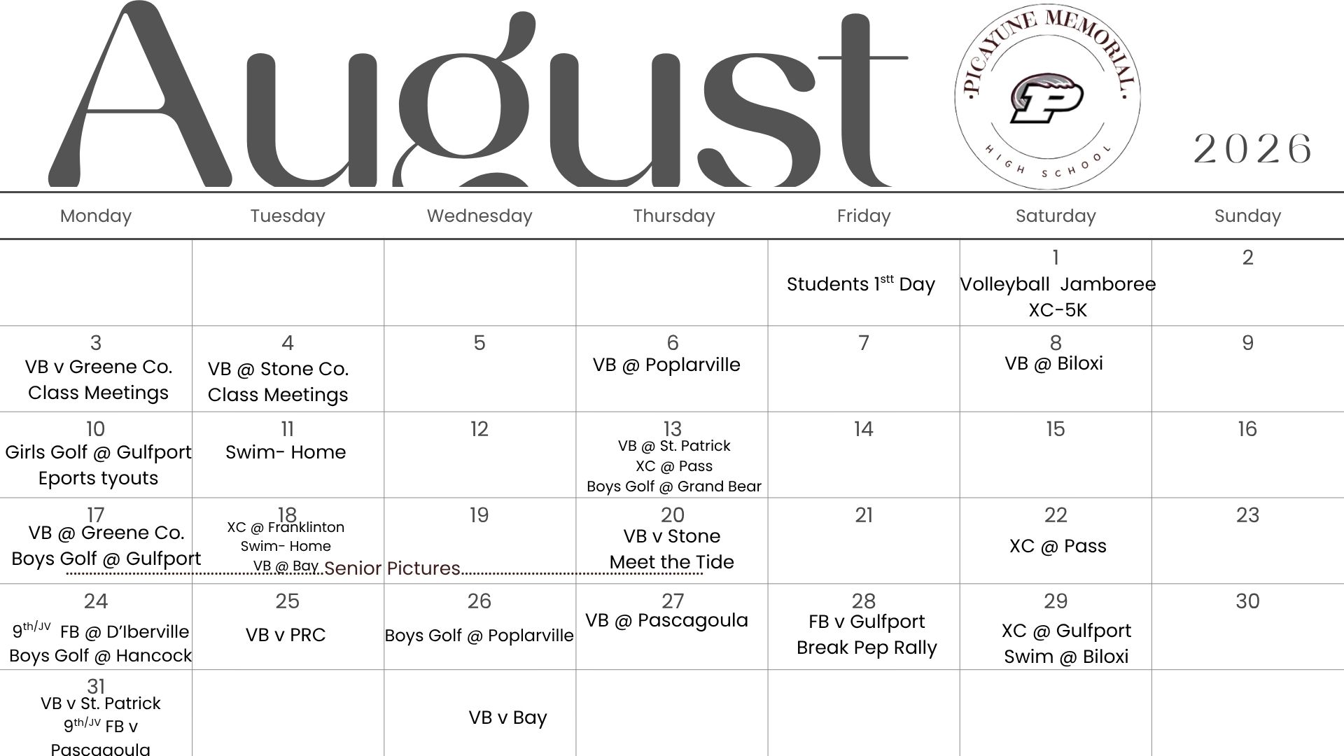 August Calendar--always subject to change
