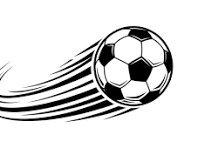 A black and white graphic of a soccer ball moving quickly with speed lines.