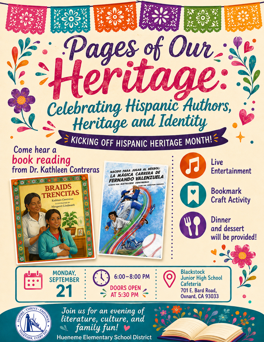 Hispanic Heritage Month bilingual literacy celebration at Blackstock, Monday, September 21