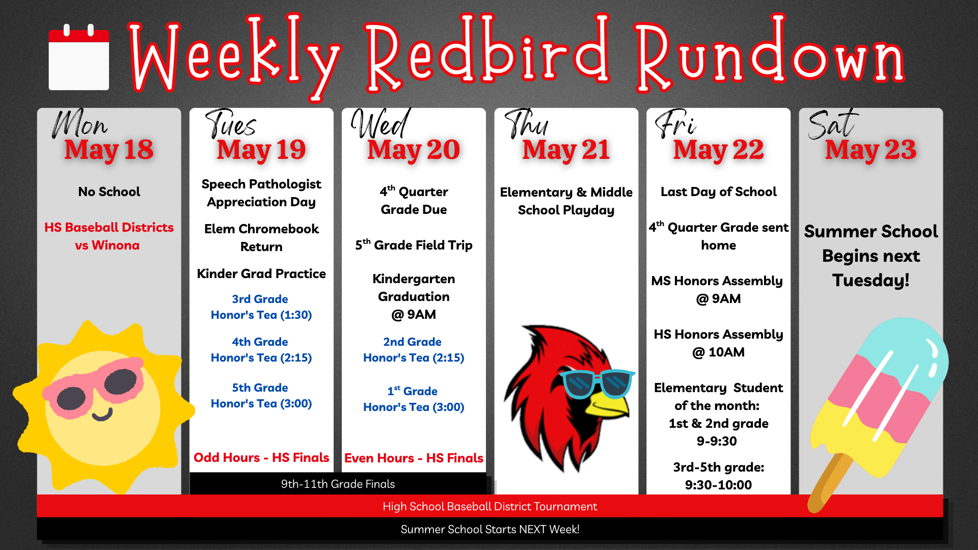 Last Week of School: Redbird Rundown