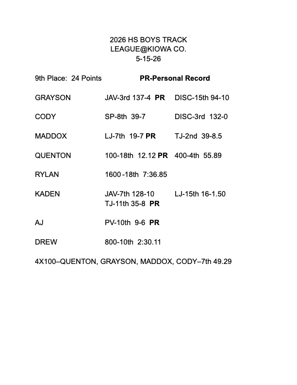 Announcements Tuesday, May 19th: