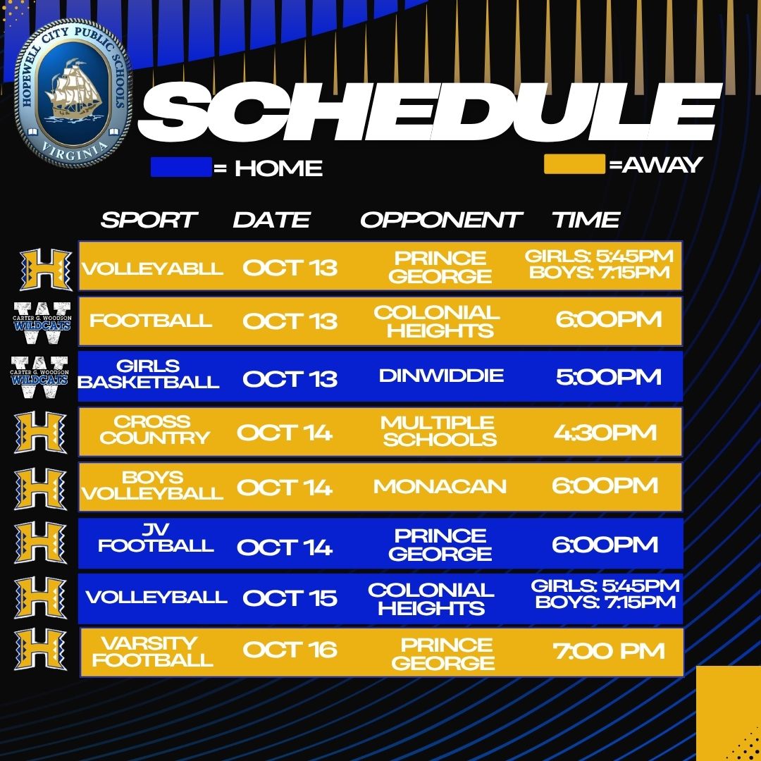 Oct. 12th-Oct. 16th's Game Schedule 
