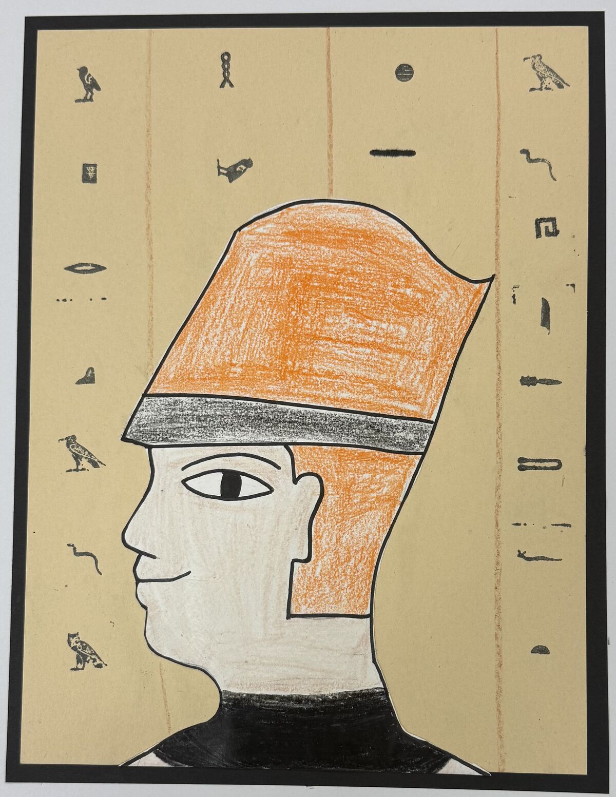 Person wearing a tall orange hat