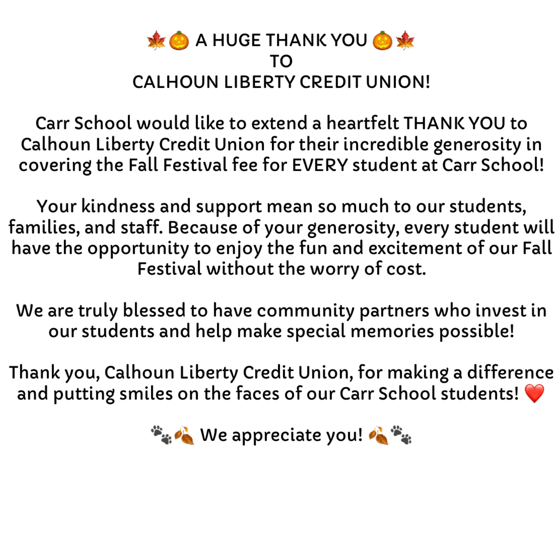 FALL FESTIVAL IS FREE FOR STUDENTS! THANK YOU CLCU!