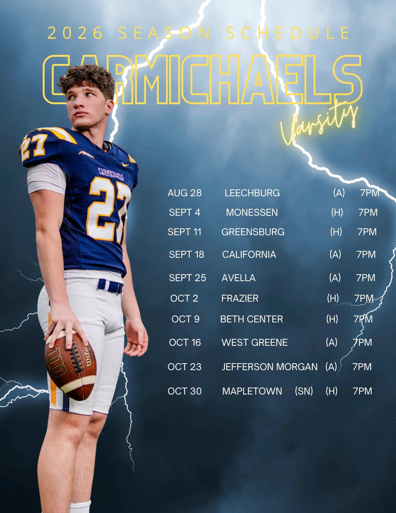 26-27 Carmichaels Varsity Football Schedule