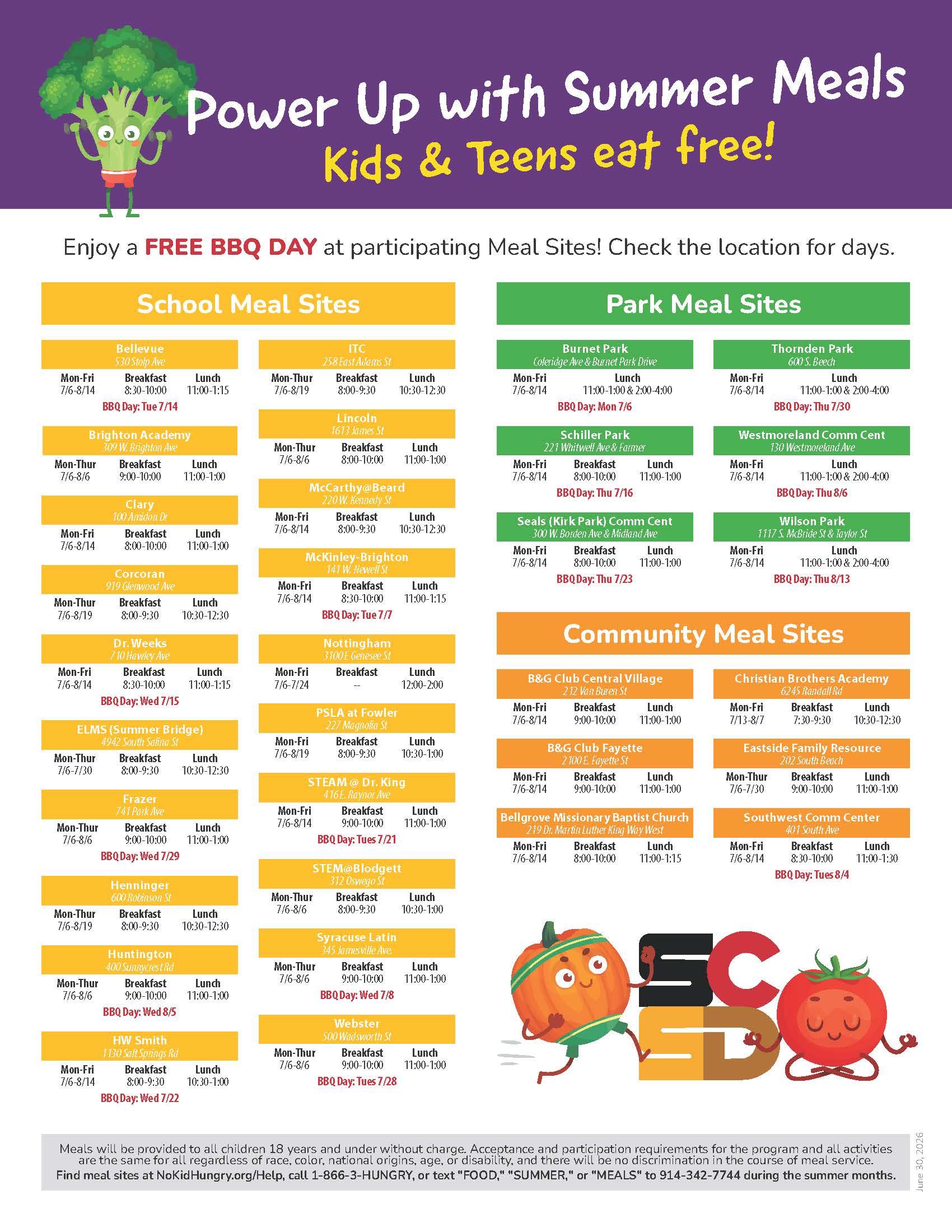 Summer Meal Sites Open July 6th!