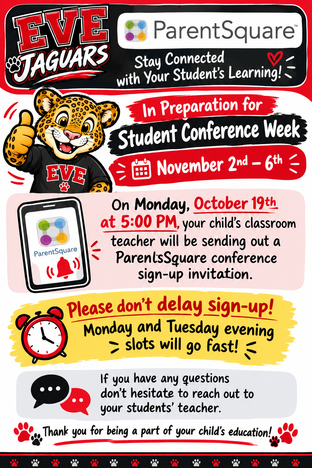 🐾 EVE Jaguars: Student Conference Week Reminder 🐾