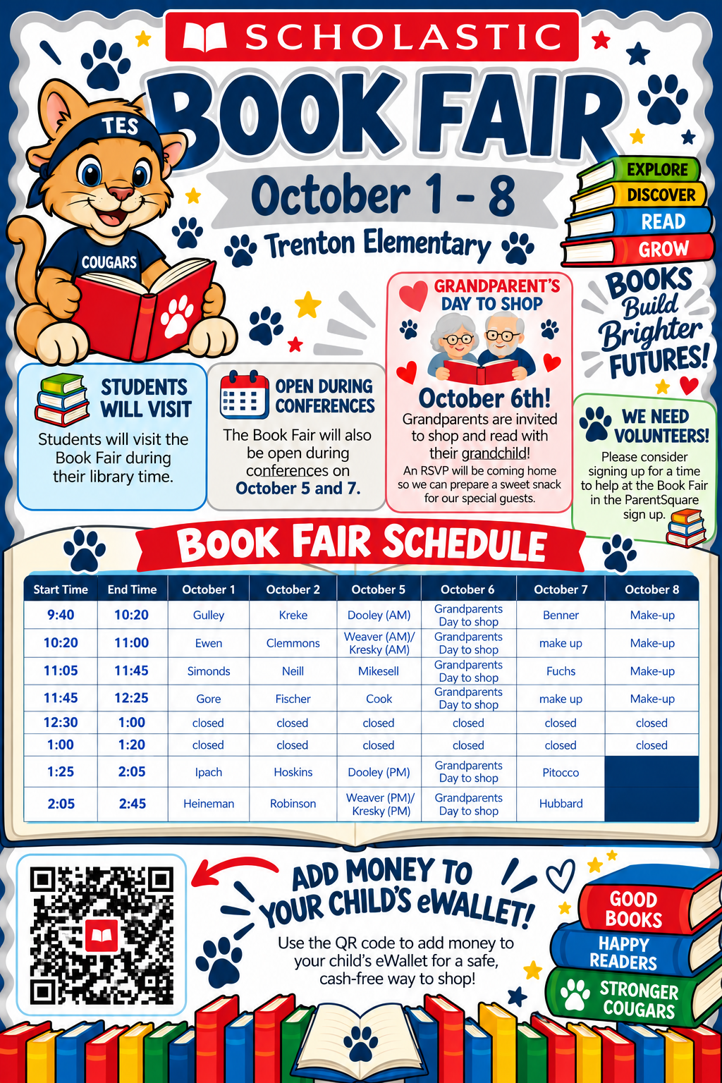 TES Scholastic Book Fair October 1-8. We need volunteers! 