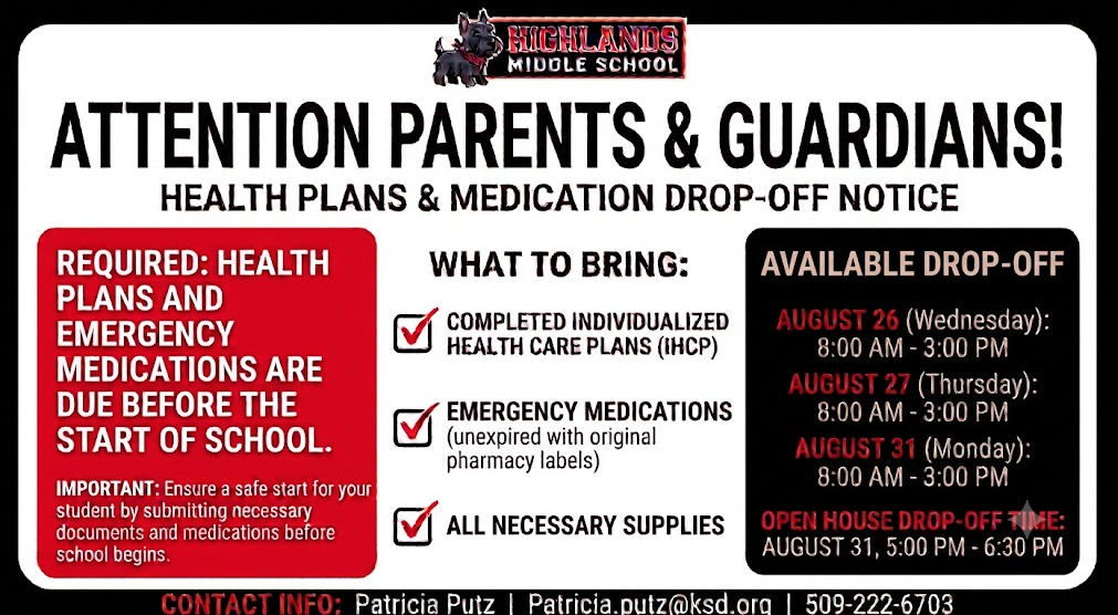 Health plan and medication drop off dates and times