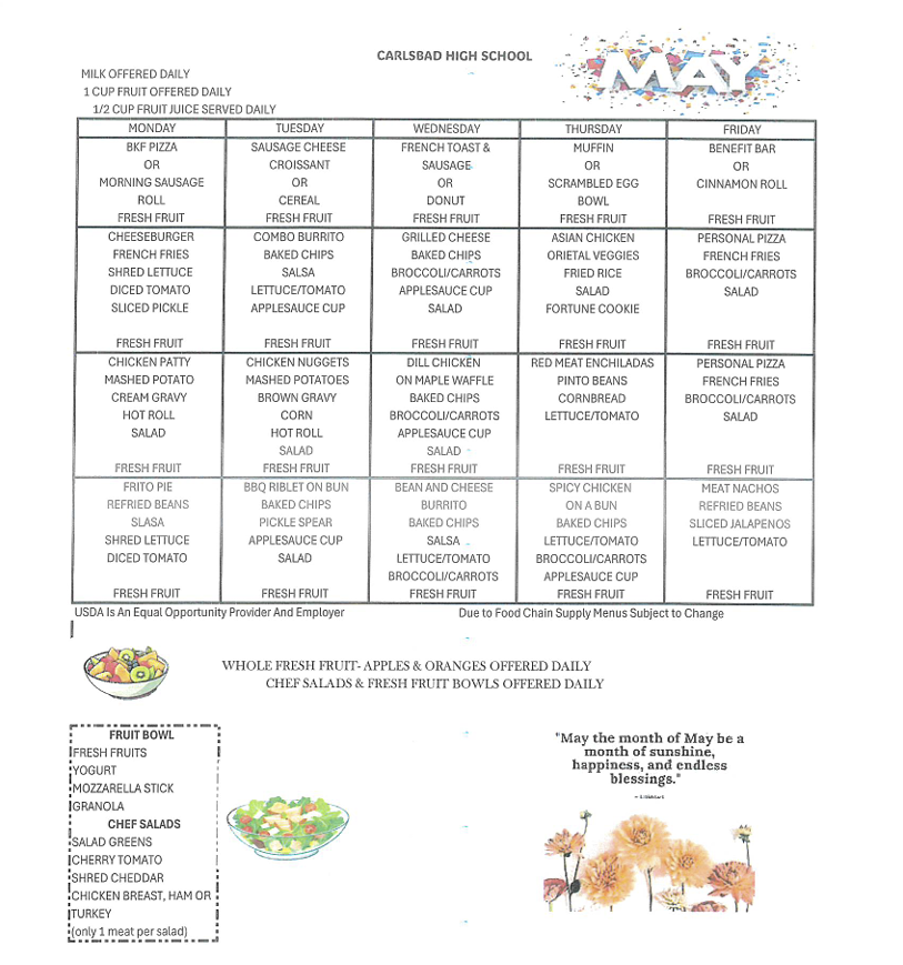May Lunch Menu