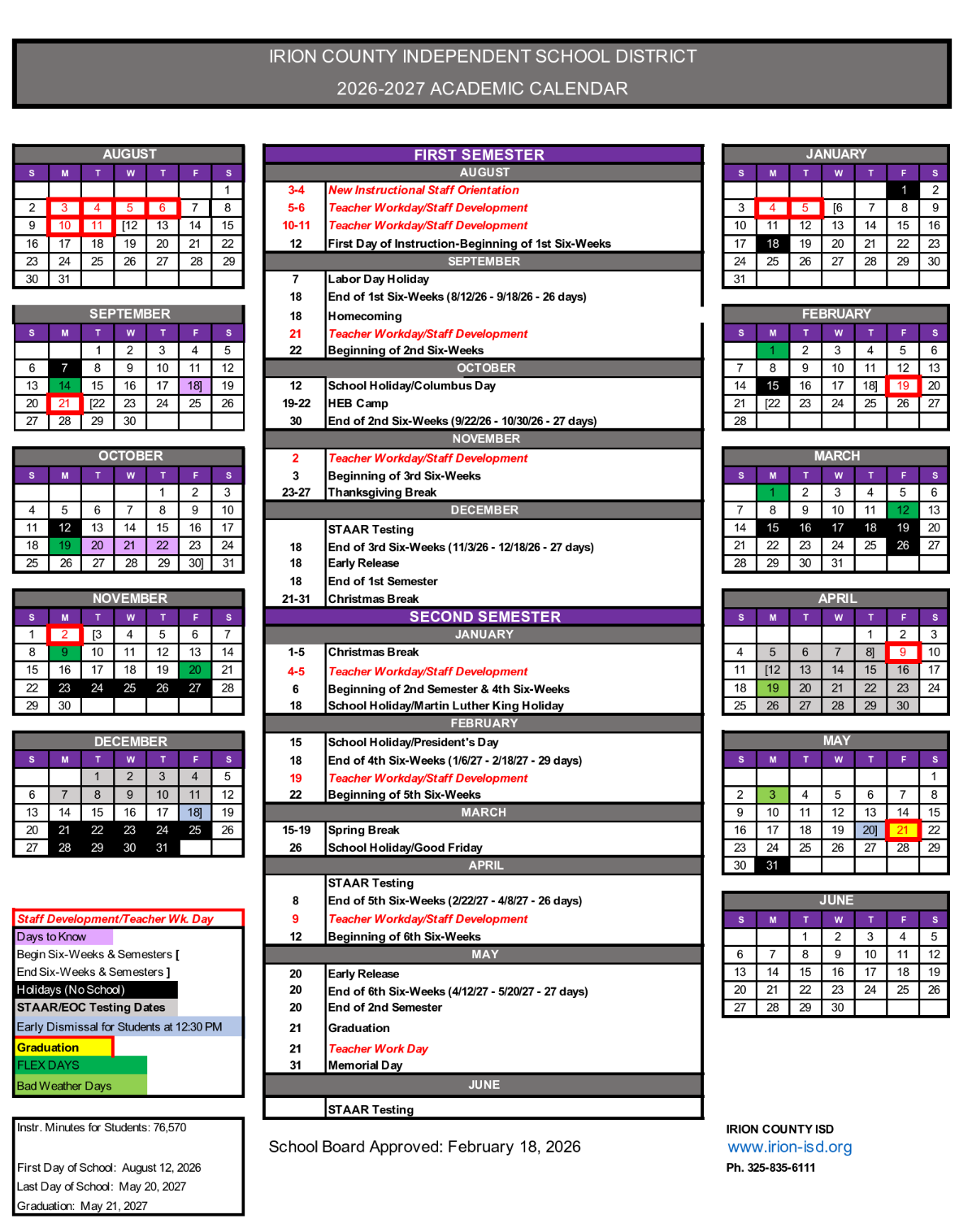 2026-2027 District Calendar