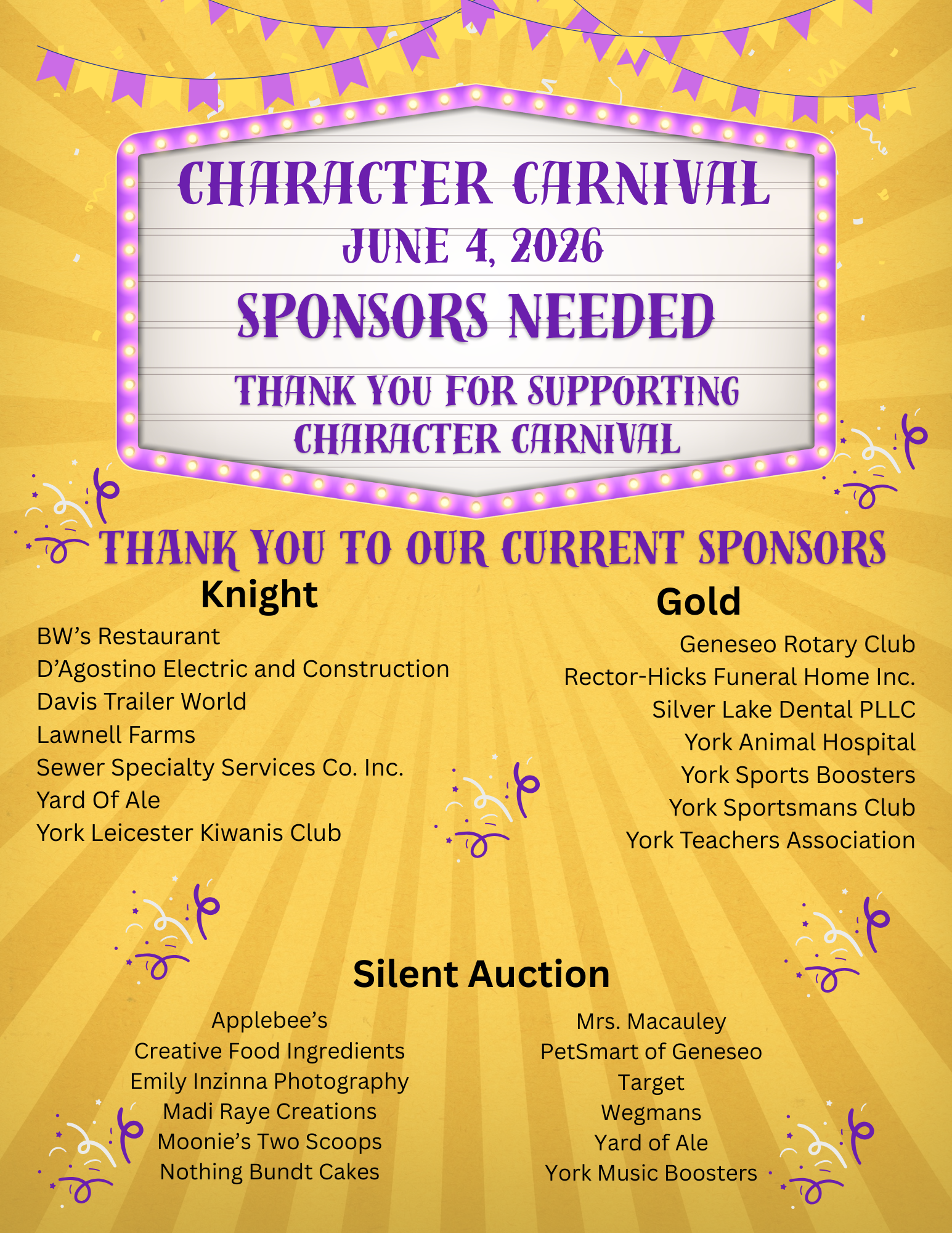 Sponsors and Donors Needed for Character Carnival