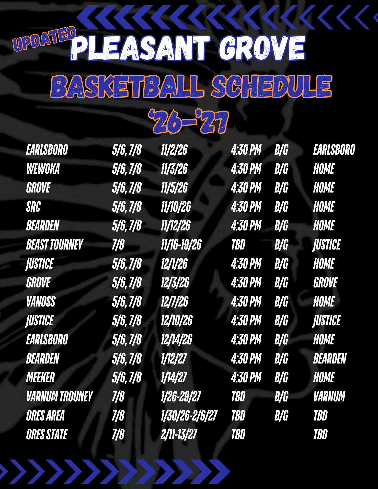 Updated BBall Schedule