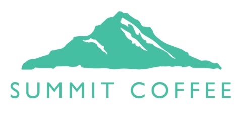 Logo for Summit Coffee featuring a teal mountain silhouette above the text 'SUMMIT COFFEE'.