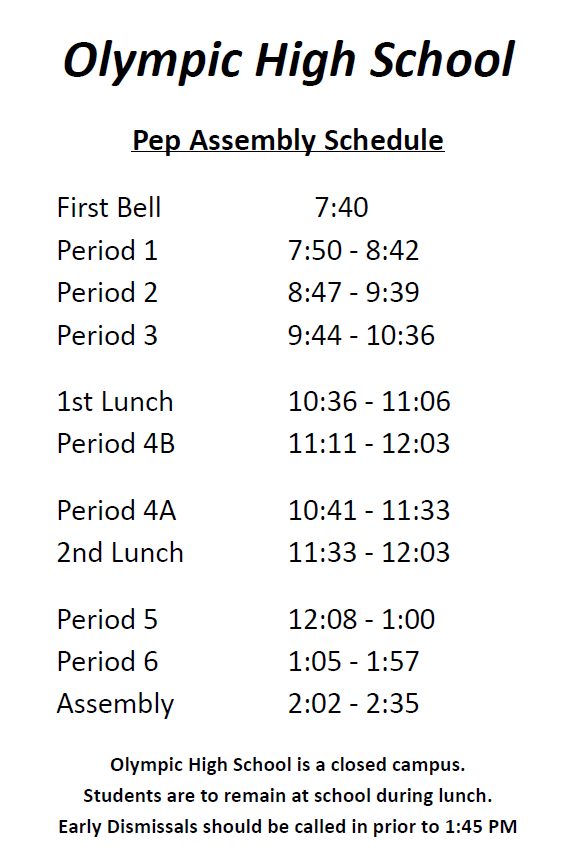 Pep Assembly (Modified Bell Schedule) 