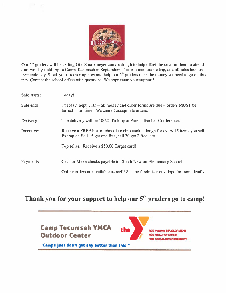 🍪 5th Grade Otis Spunkmeyer Cookie Dough Fundraiser starts TODAY!