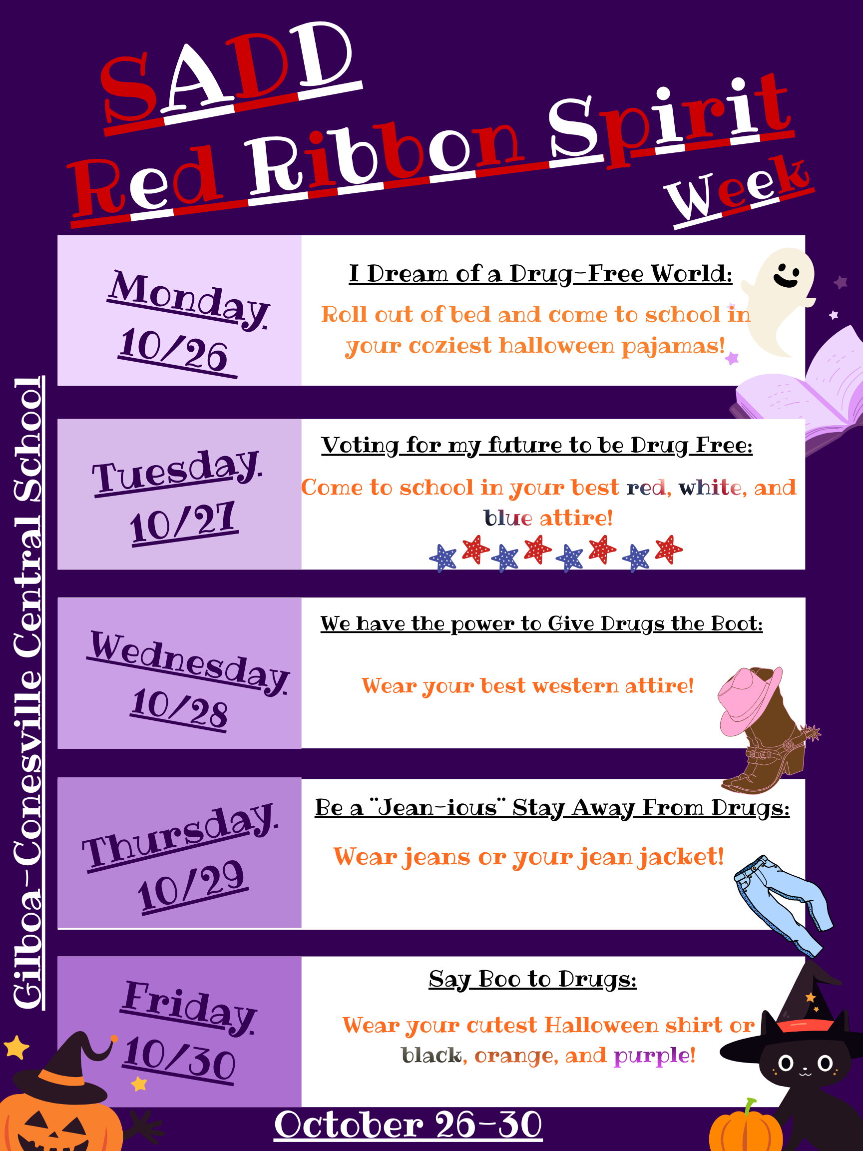 SADD Red Ribbon Spirit Week: 10/26 - 10/30
