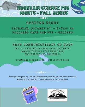 Mountain Science Pub Night
Mallards Cafe in Welches
10/8/26 - 6-7:30 pm