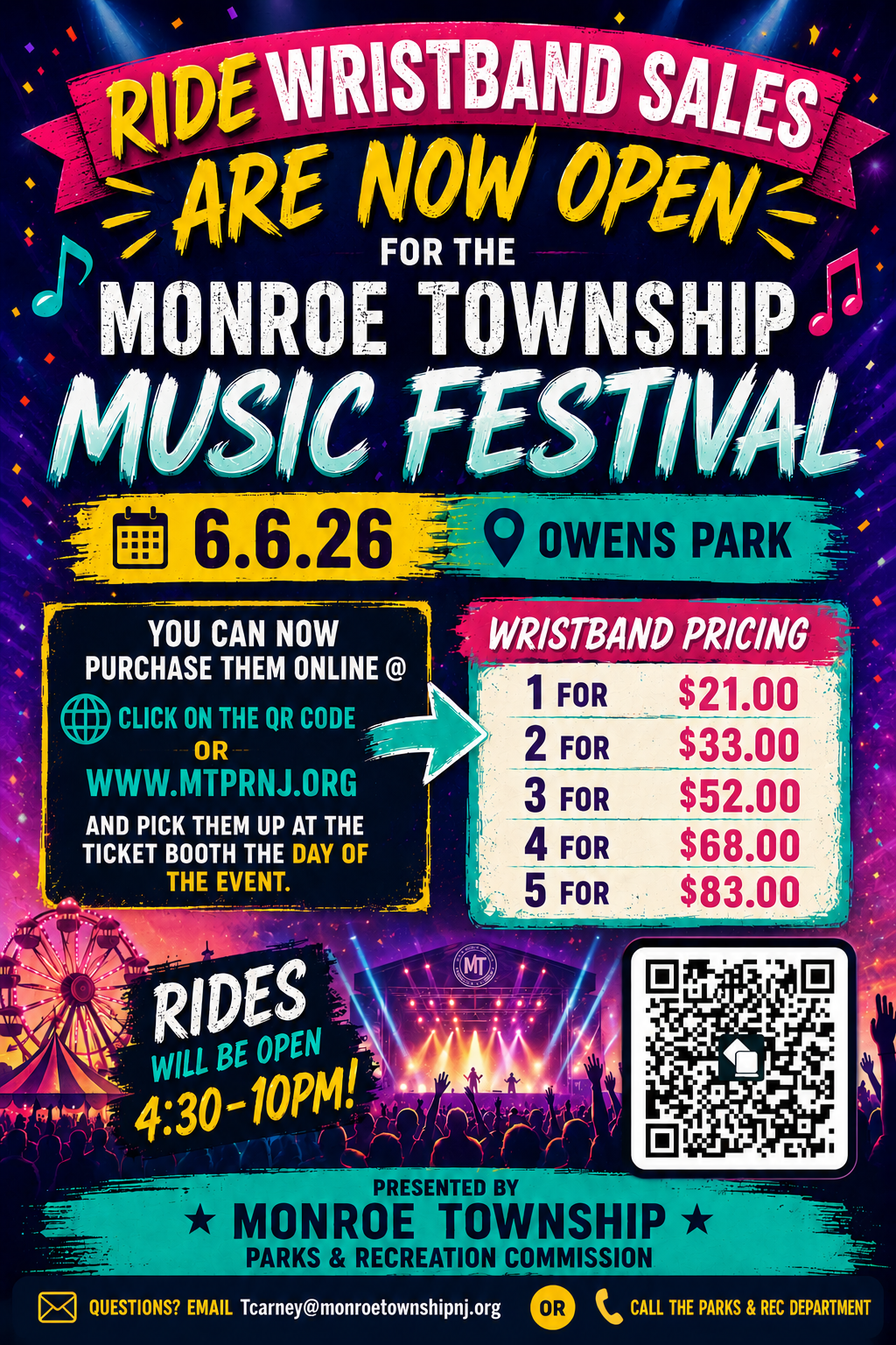 Monroe Township Music Festival on Saturday, June 6, 2026 